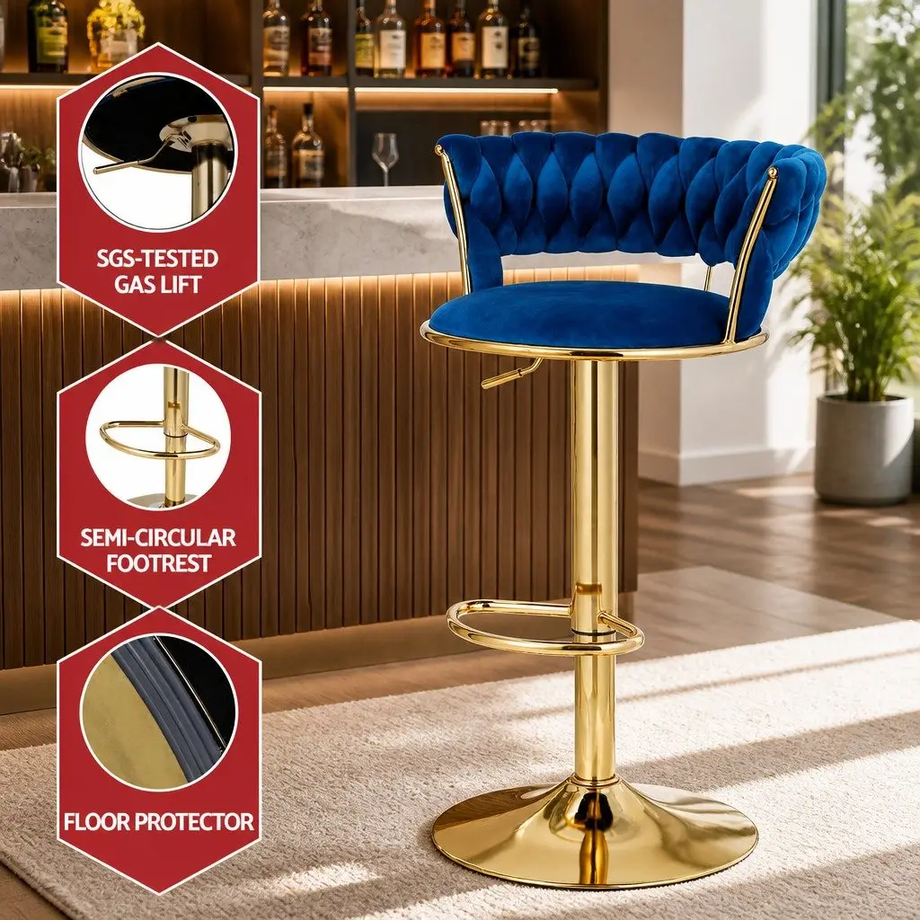 Velvet Upholstered Bar Stools with Adjustable Height