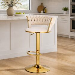 Velvet Upholstered Bar Stools with Swivel Seat
