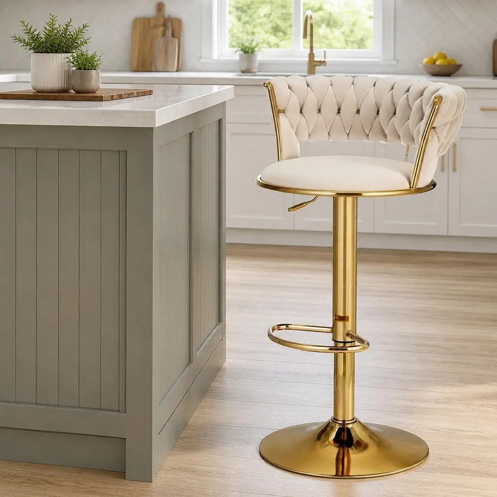 Velvet Upholstered Bar Stools with Swivel Seat