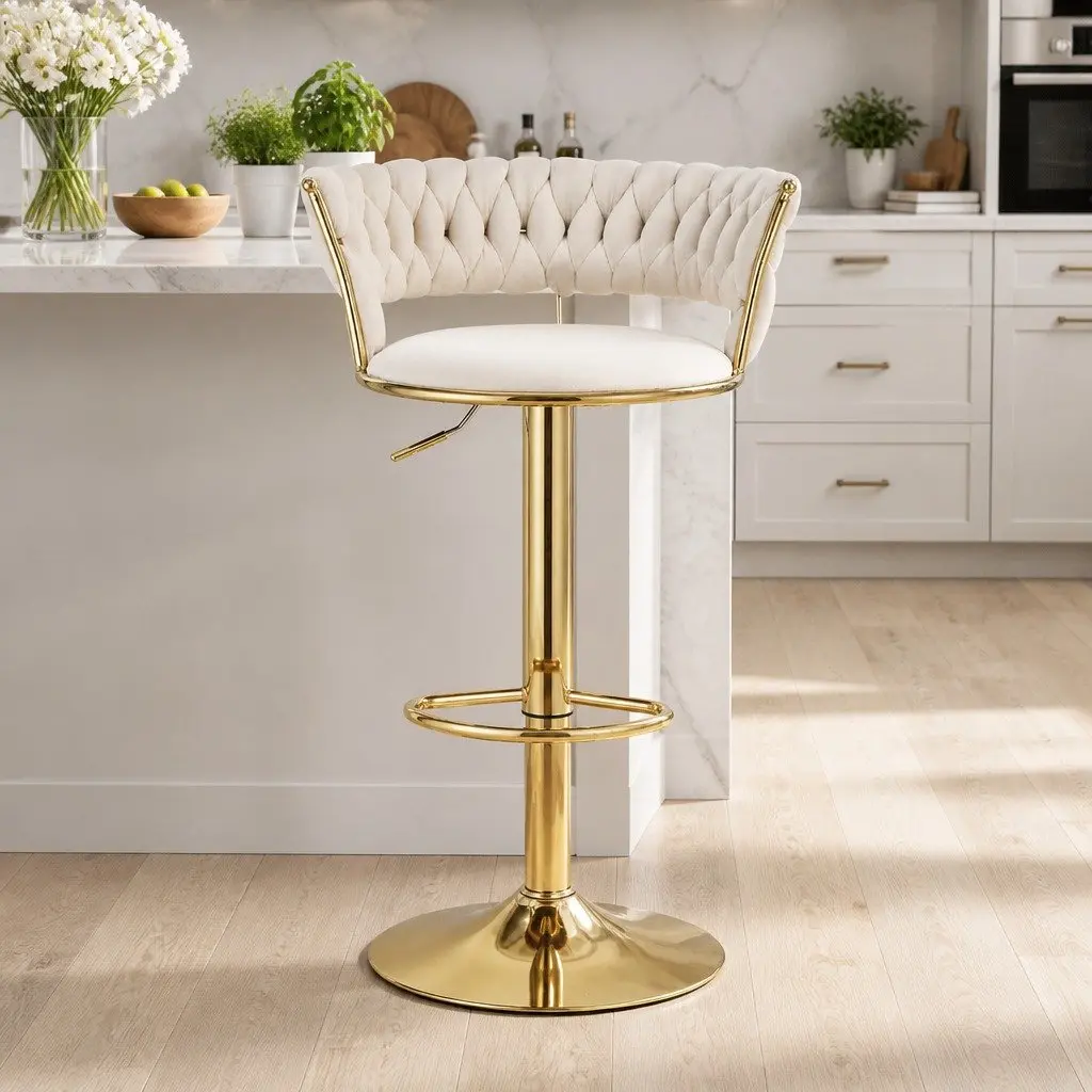 Velvet Upholstered Bar Stools with Swivel Seat