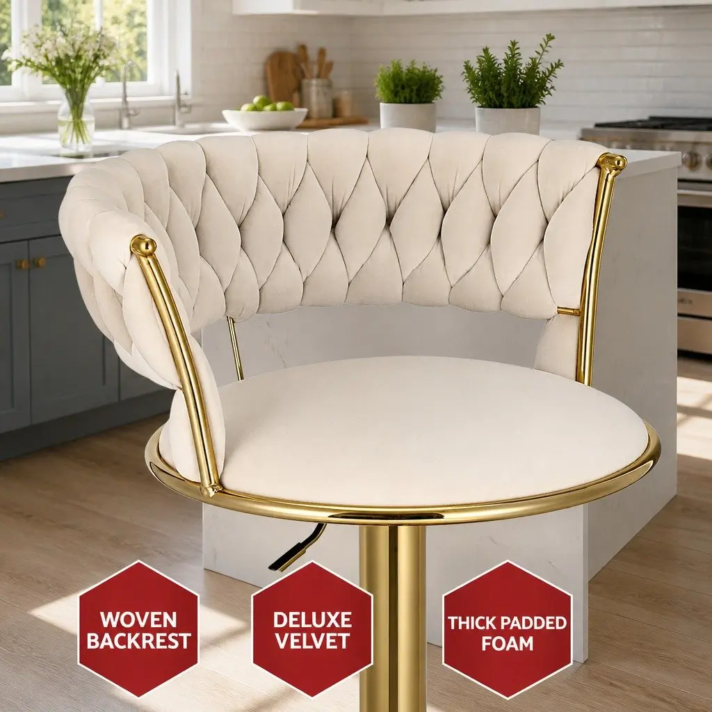 Velvet Upholstered Bar Stools with Swivel Seat