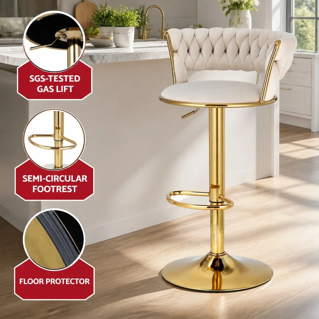 Velvet Upholstered Bar Stools with Swivel Seat