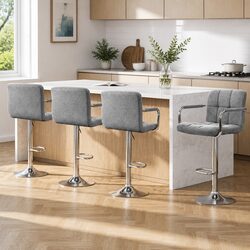Set of 4 Adjustable Height Bar Stools with Armrests
