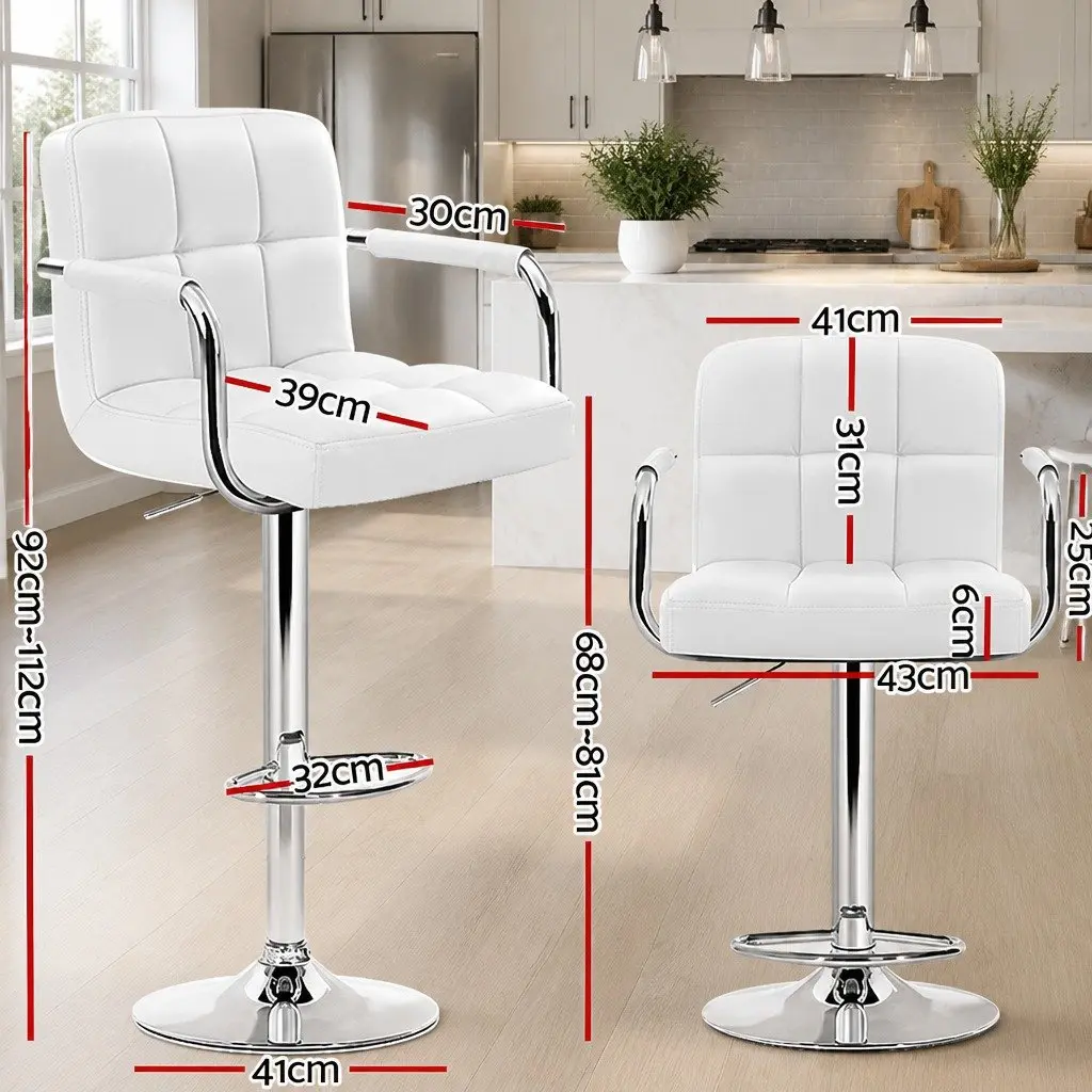 Set of 4 White Bar Stools with Adjustable Height
