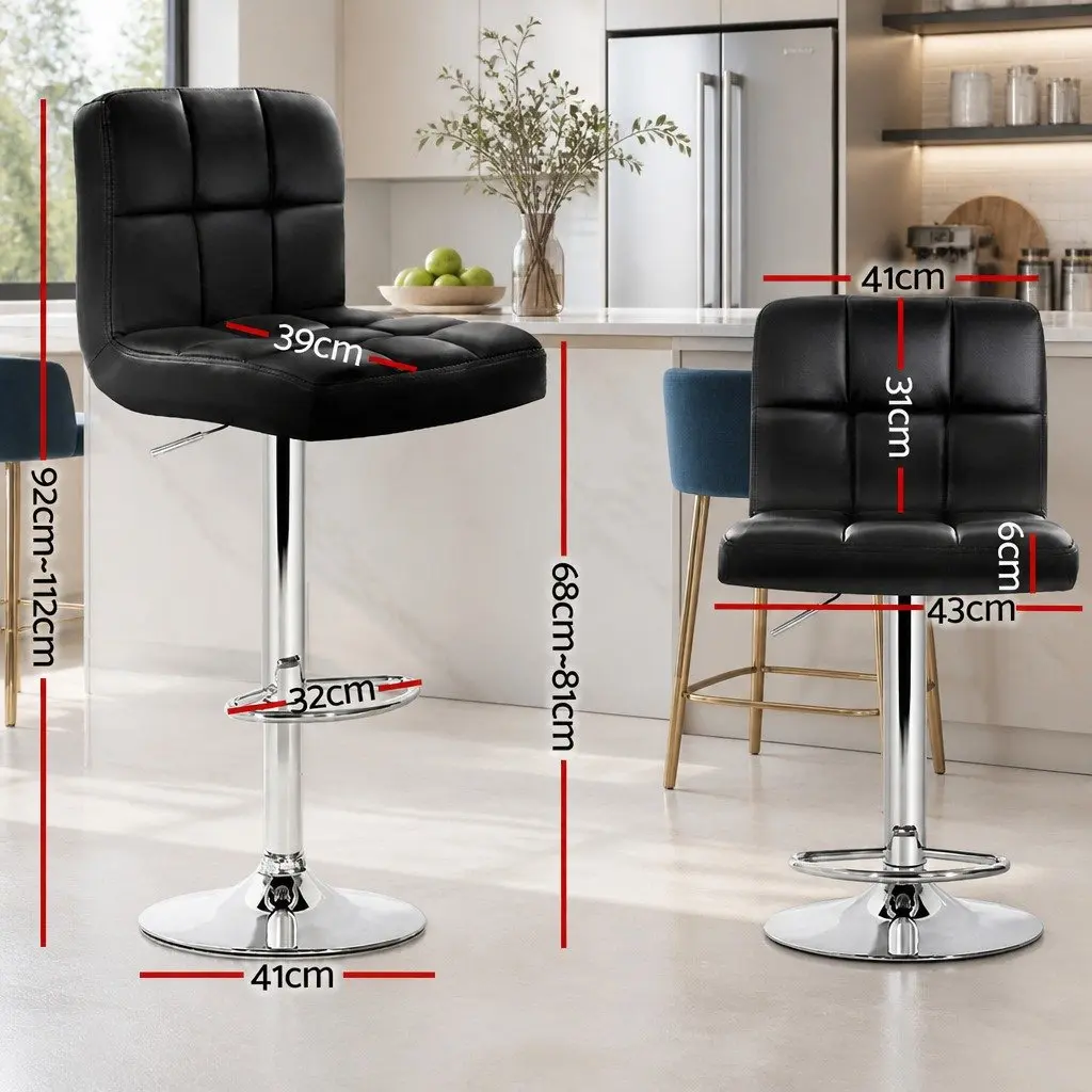Bar Stools Black Swivel Adjustable Height PU Leather Steel Set of 4