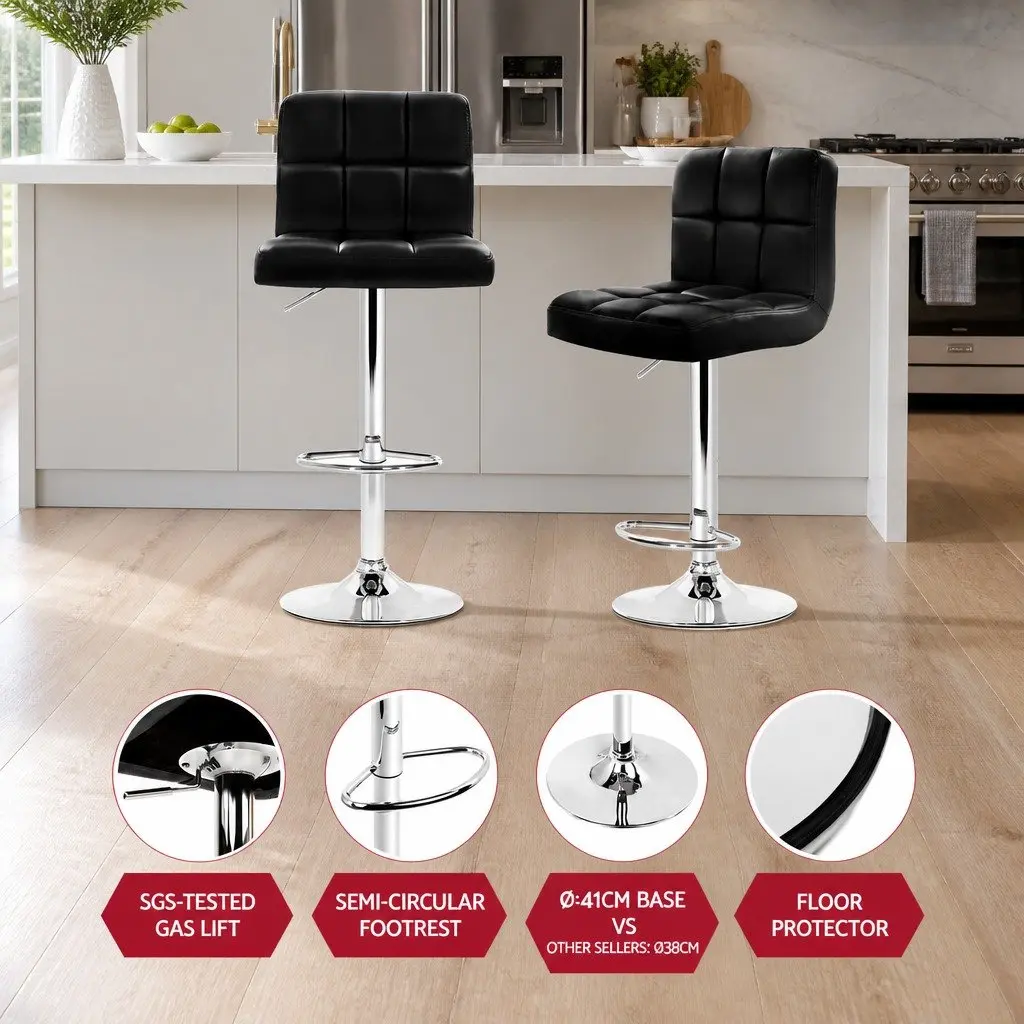Bar Stools Black Swivel Adjustable Height PU Leather Steel Set of 4