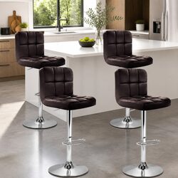 Set of 4 Adjustable Brown Bar Stools with Swivel Seat