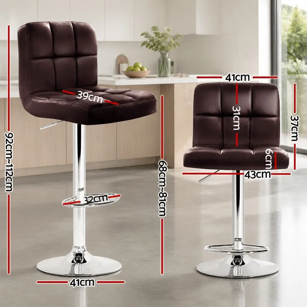 Set of 4 Adjustable Brown Bar Stools with Swivel Seat