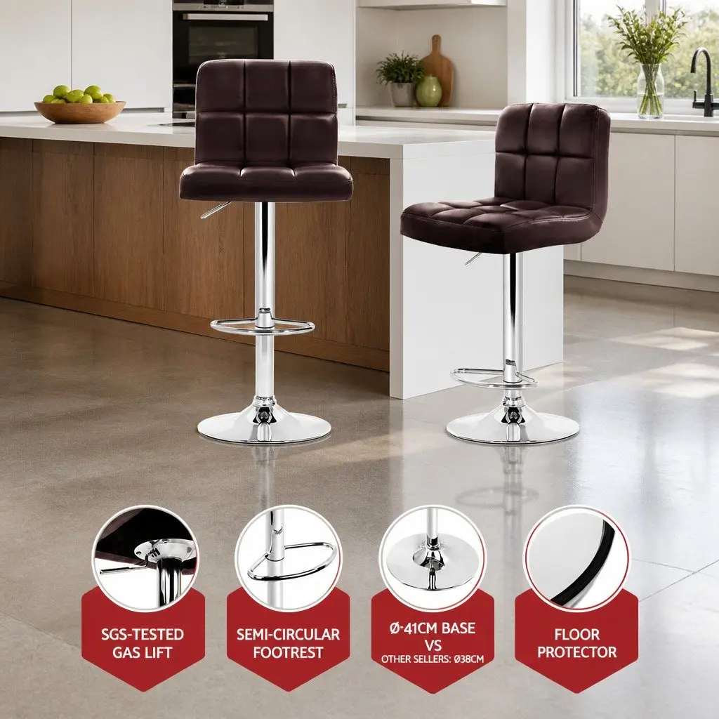 Set of 4 Adjustable Brown Bar Stools with Swivel Seat