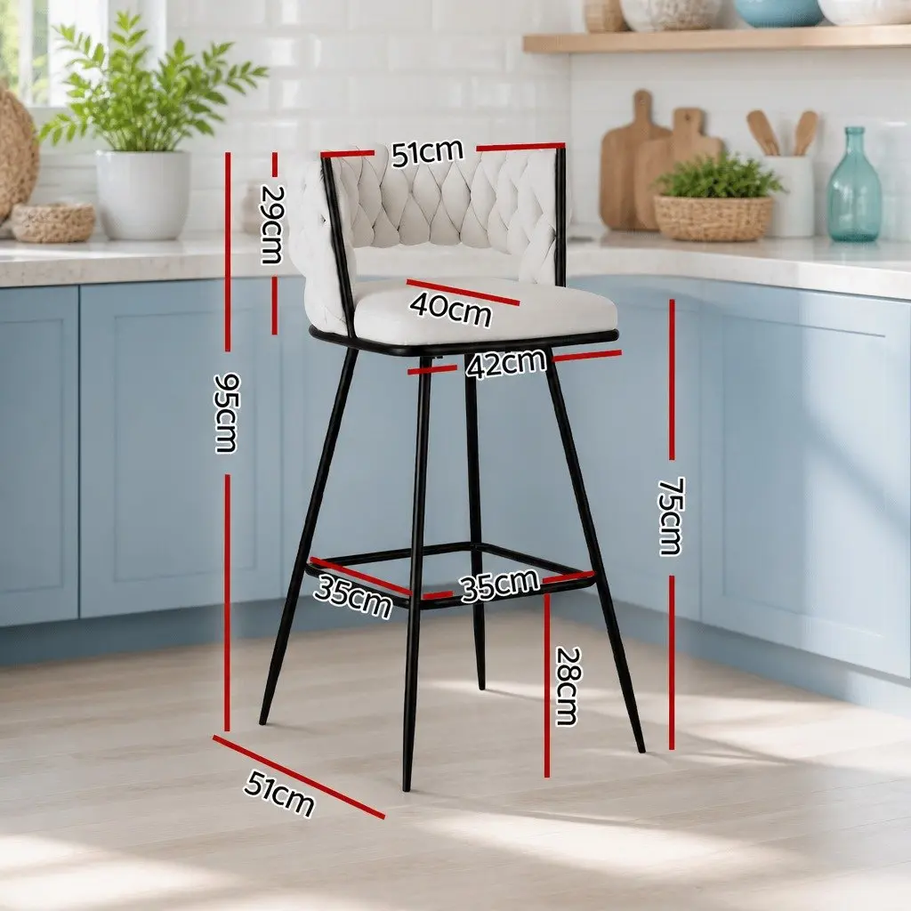 Set of 2 Velvet Bar Stools for Dining and Kitchen