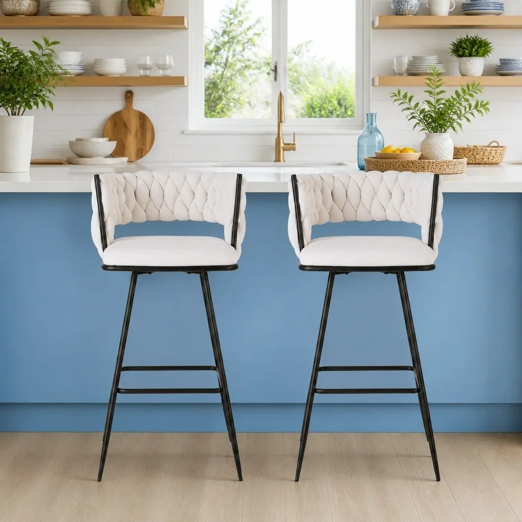 Set of 2 Velvet Bar Stools for Dining and Kitchen