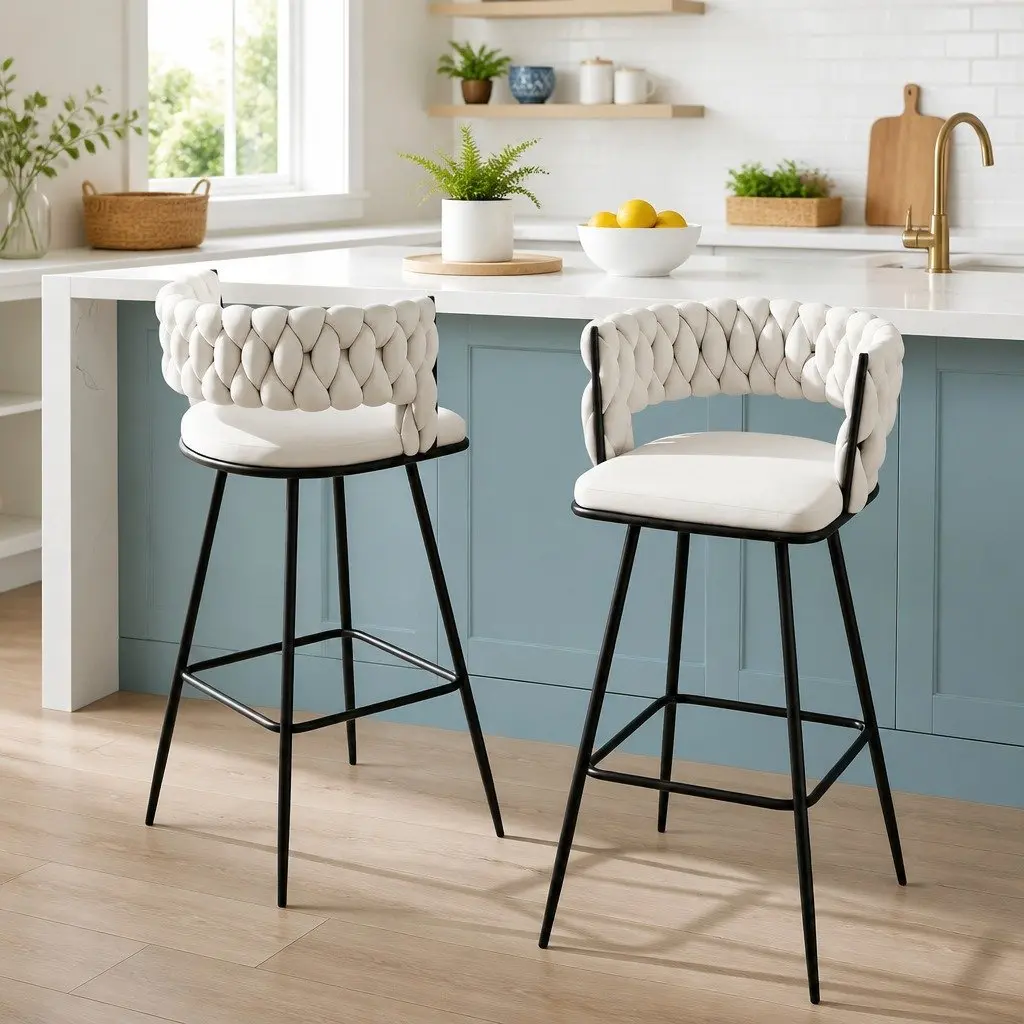 Set of 2 Velvet Bar Stools for Dining and Kitchen