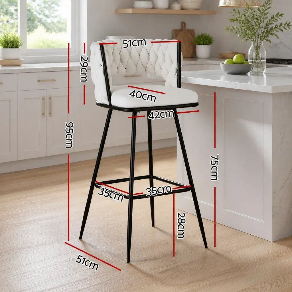Bar Stools Set of 4 Kitchen Counter Dining Chair Velvet Cushioned Back Support