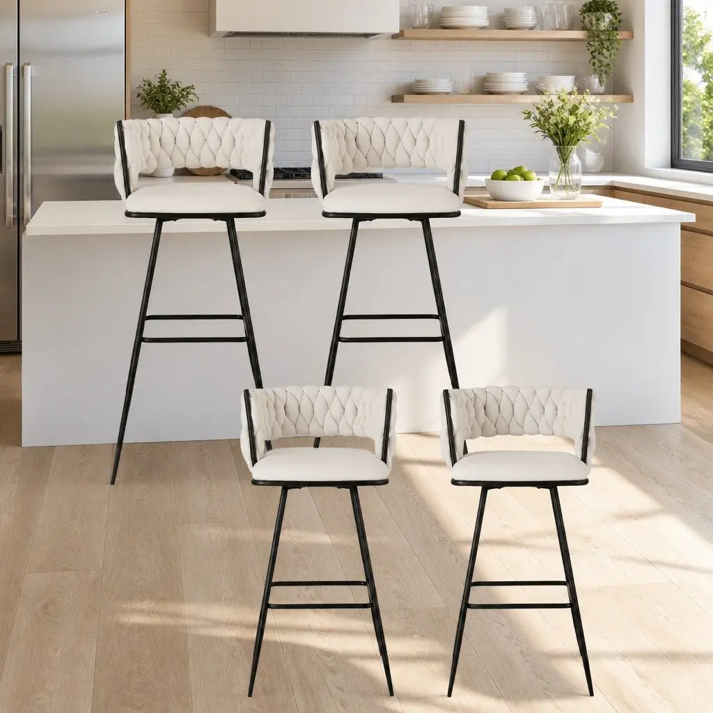 Bar Stools Set of 4 Kitchen Counter Dining Chair Velvet Cushioned Back Support