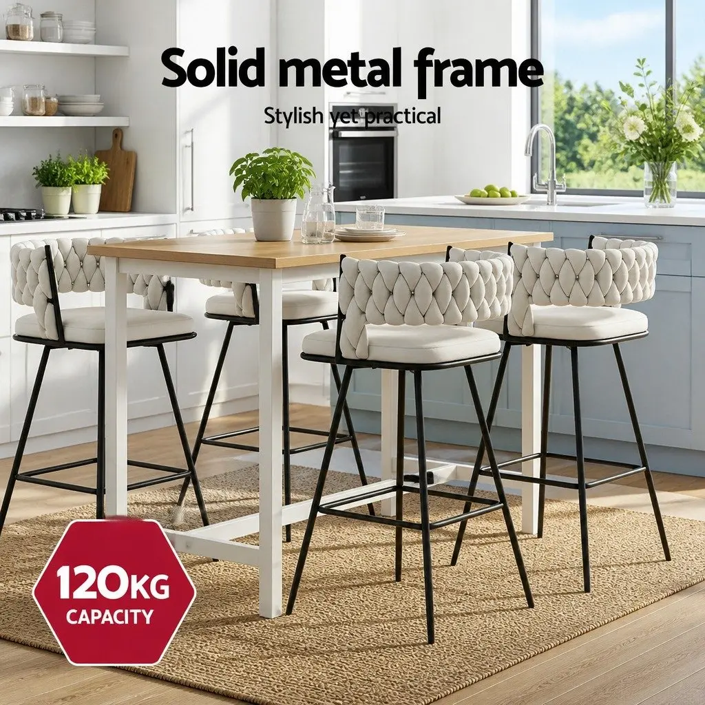 Bar Stools Set of 4 Kitchen Counter Dining Chair Velvet Cushioned Back Support
