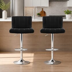 Set of 2 High Back Black Faux Leather Bar Stools