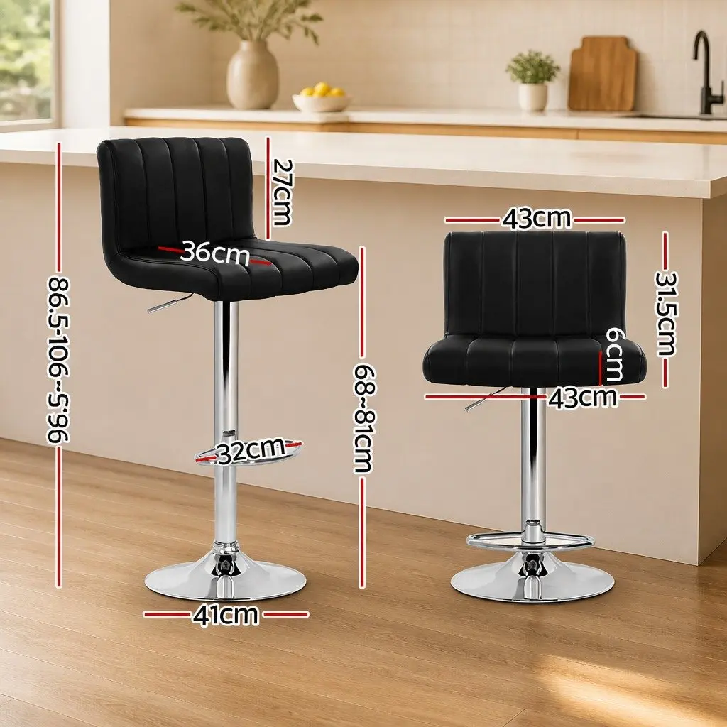 Set of 2 High Back Black Faux Leather Bar Stools