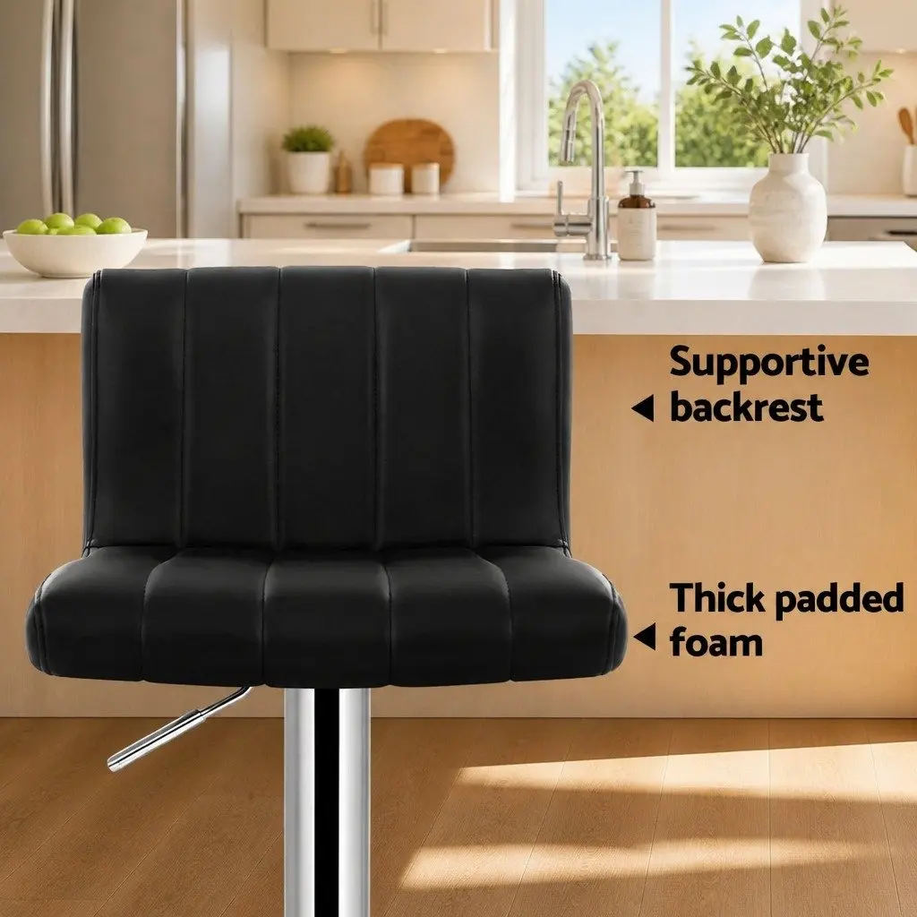 Set of 2 High Back Black Faux Leather Bar Stools