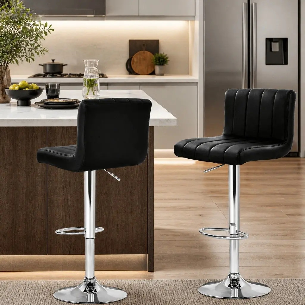 Set of 2 High Back Black Faux Leather Bar Stools