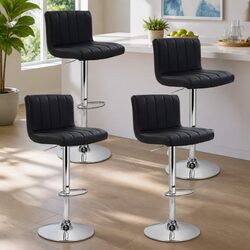 Set of 4 Black PU Leather Gas Lift Bar Stools