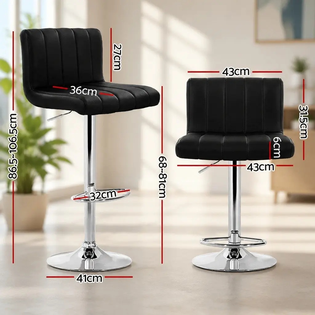 Bar Stools Set of 4 Gas Lift Swivel Seat Black PU Leather High Backrest Chrome