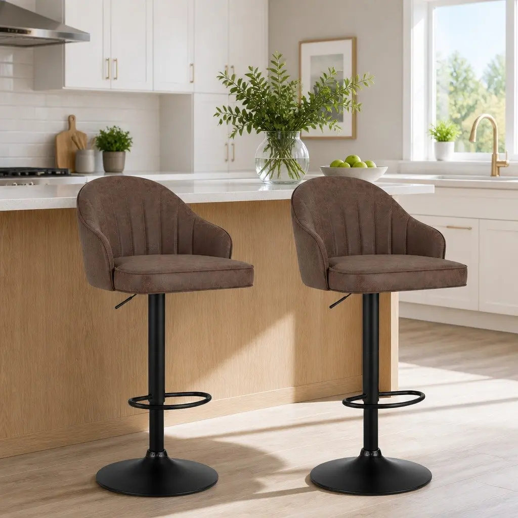 Set of 2 Adjustable Height Bar Stools in Brown