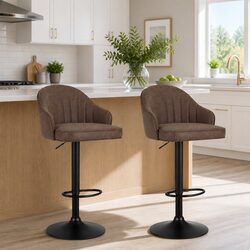 Set of 2 Adjustable Height Bar Stools in Brown