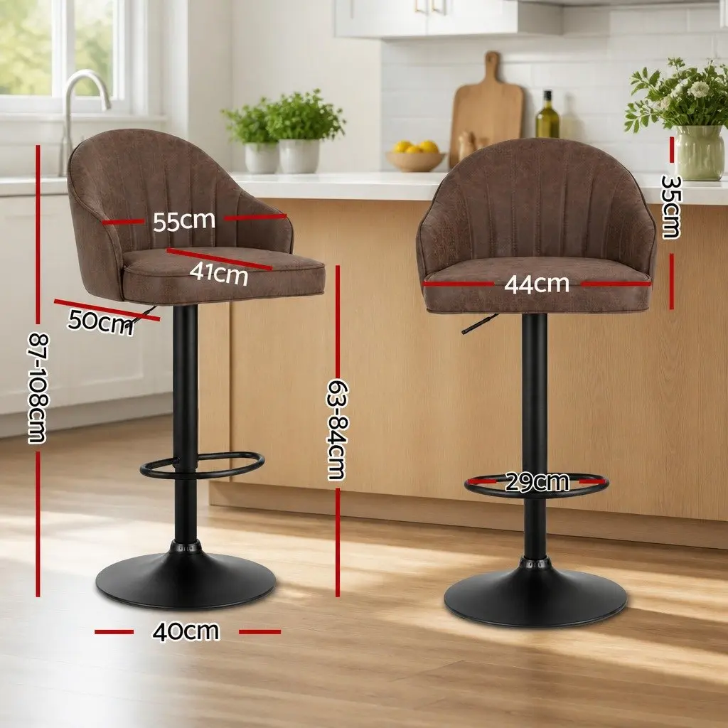 Set of 2 Adjustable Height Bar Stools in Brown