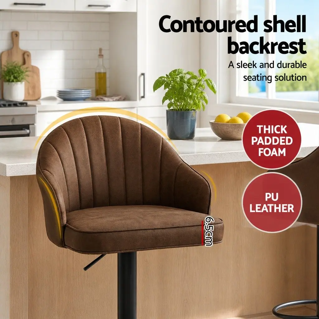 Set of 2 Adjustable Height Bar Stools in Brown