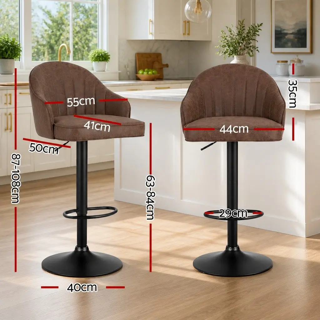 Bar Stools Swivel Adjustable Height Brown PU Leather Metal Frame 4 Piece