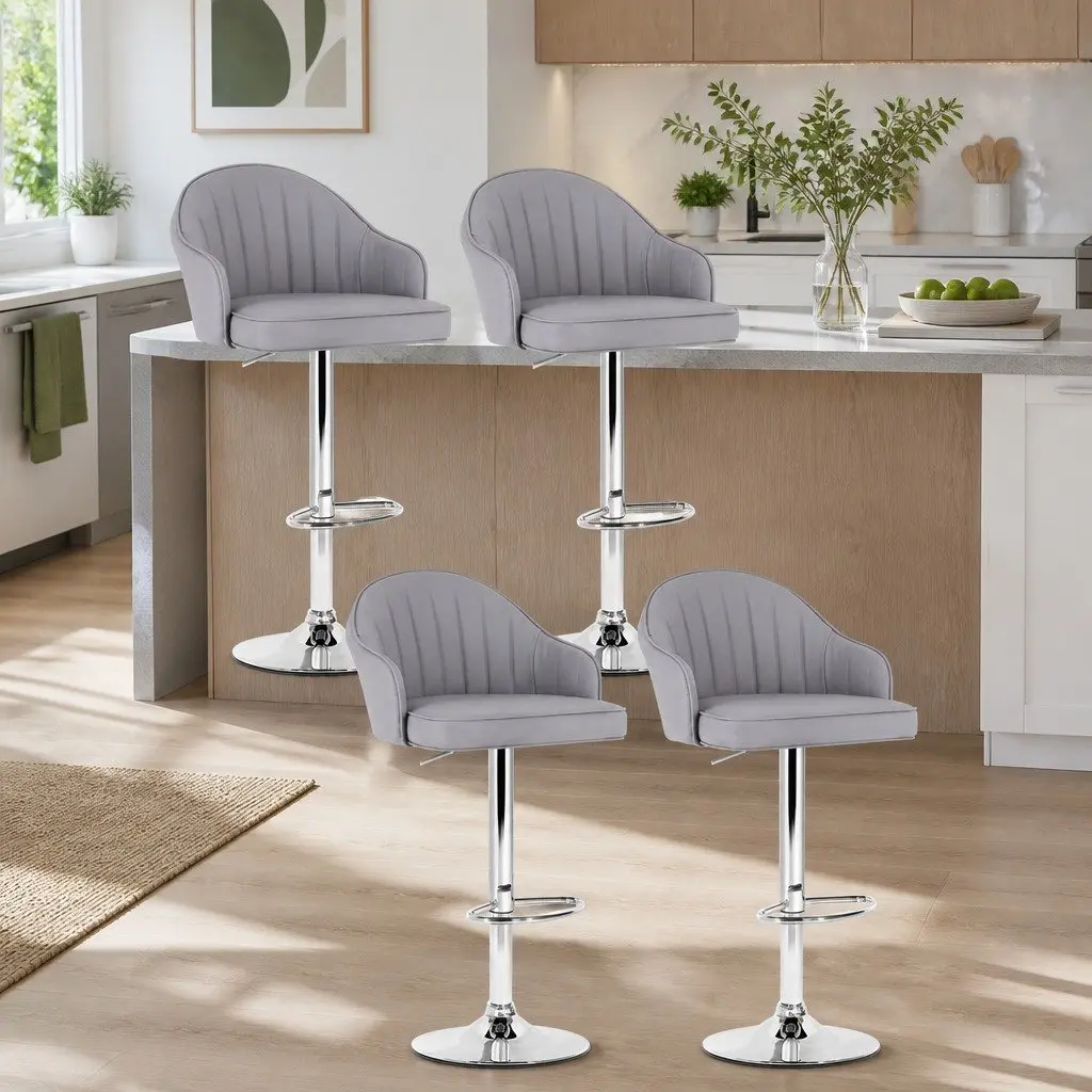 Bar Stools Swivel Gas Lift Counter Height Kitchen Chair Grey PU Leather 4 Piece Set