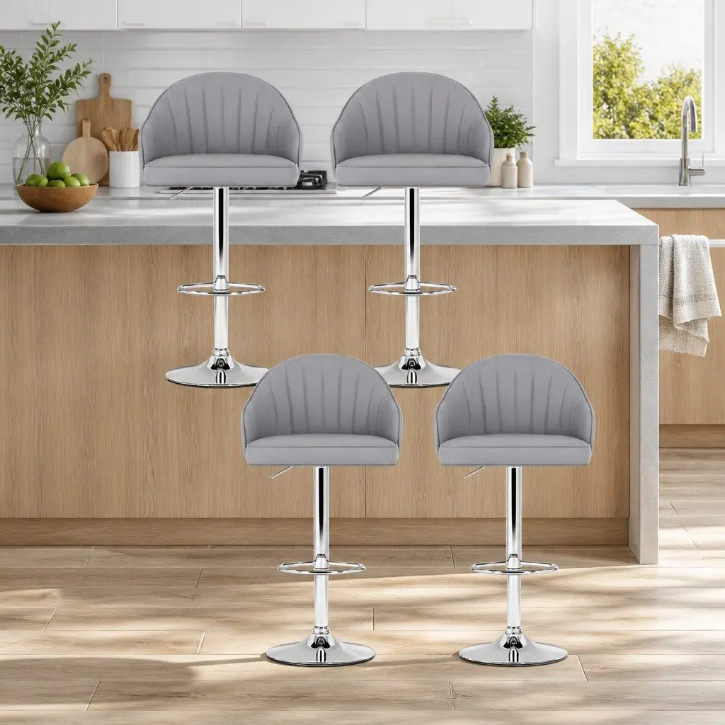 Bar Stools Swivel Gas Lift Counter Height Kitchen Chair Grey PU Leather 4 Piece Set