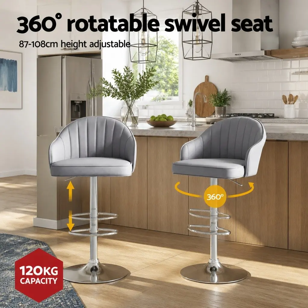 Bar Stools Swivel Gas Lift Counter Height Kitchen Chair Grey PU Leather 4 Piece Set