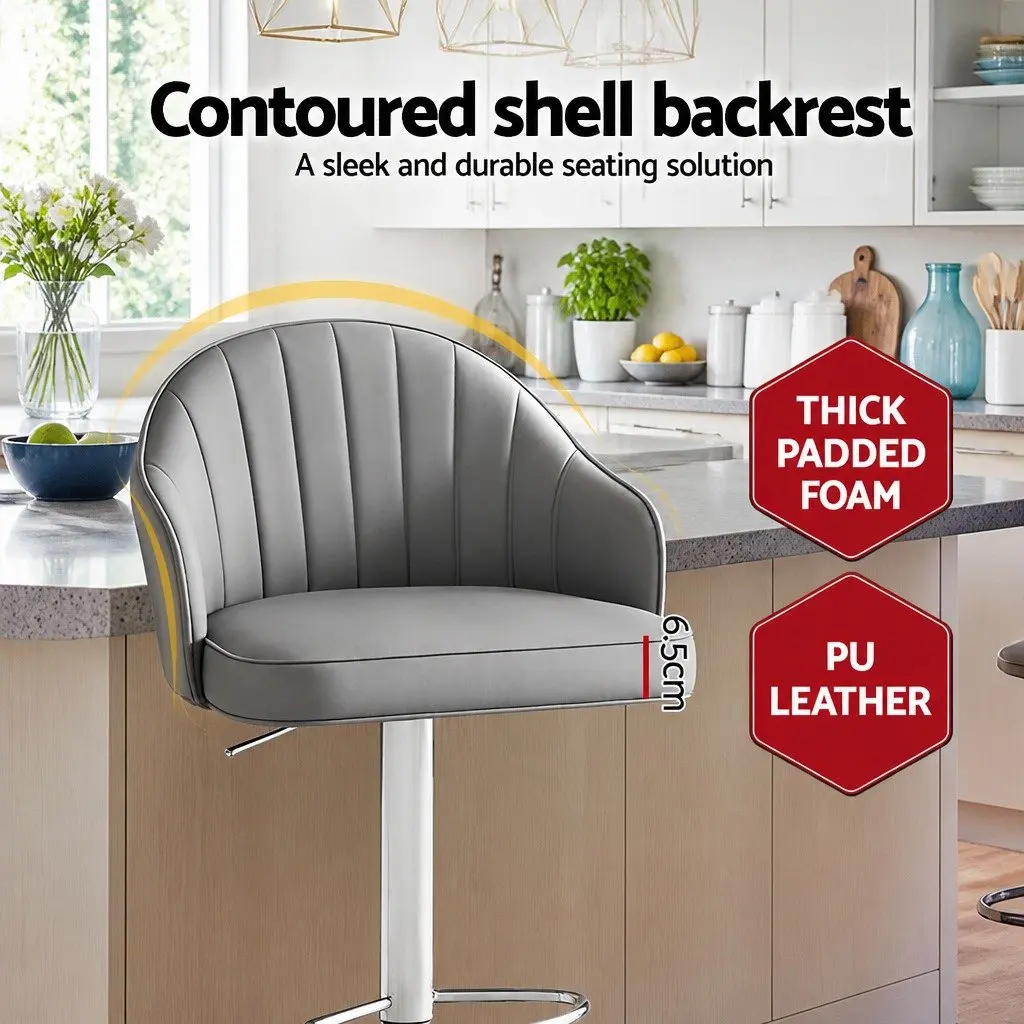 Bar Stools Swivel Gas Lift Counter Height Kitchen Chair Grey PU Leather 4 Piece Set