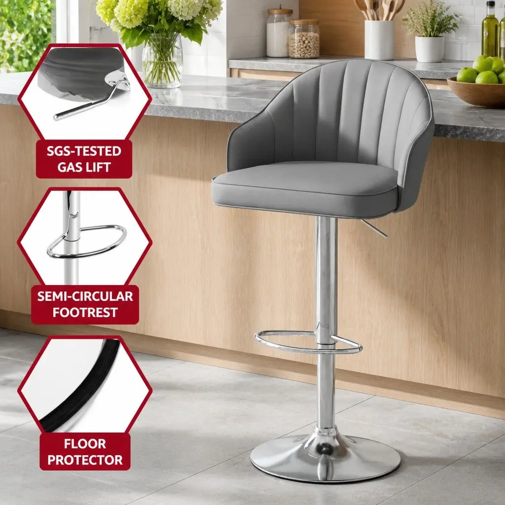 Bar Stools Swivel Gas Lift Counter Height Kitchen Chair Grey PU Leather 4 Piece Set