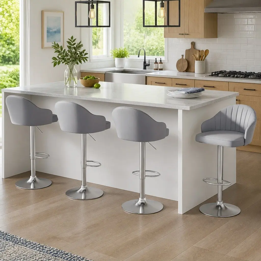 Bar Stools Swivel Gas Lift Counter Height Kitchen Chair Grey PU Leather 4 Piece Set