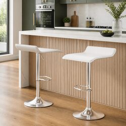 Set of 2 White PU Leather Swivel Bar Stools