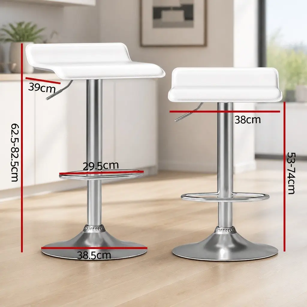 Bar Stools x2 White PU Leather Swivel Chair Adjustable Height Kitchen Counter