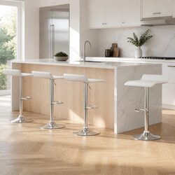 Set of 4 White Swivel Bar Stools with Adjustable Height