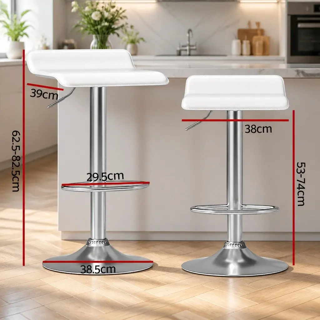 Set of 4 White Swivel Bar Stools with Adjustable Height