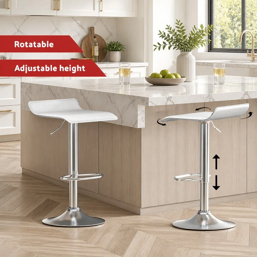 Set of 4 White Swivel Bar Stools with Adjustable Height
