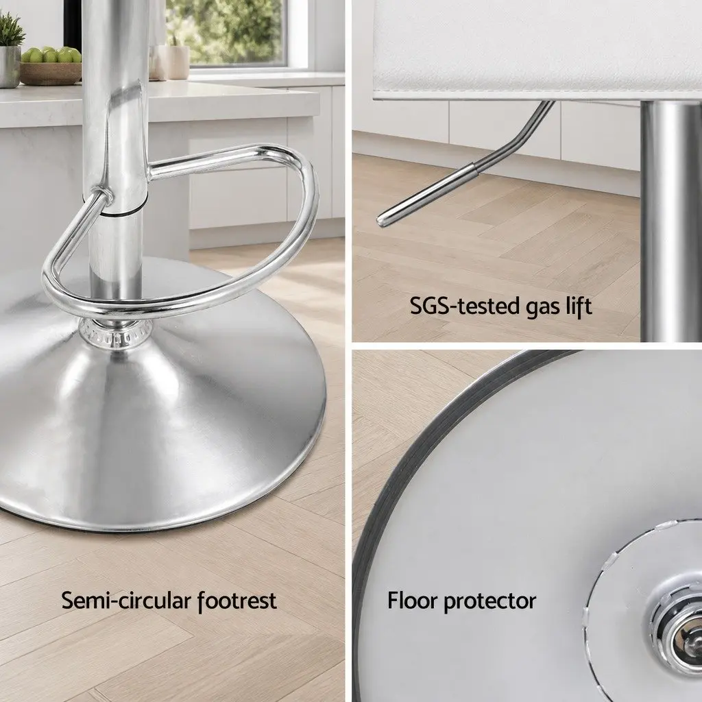 Set of 4 White Swivel Bar Stools with Adjustable Height