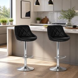 Set of 2 Black Leather Padded Bar Stools