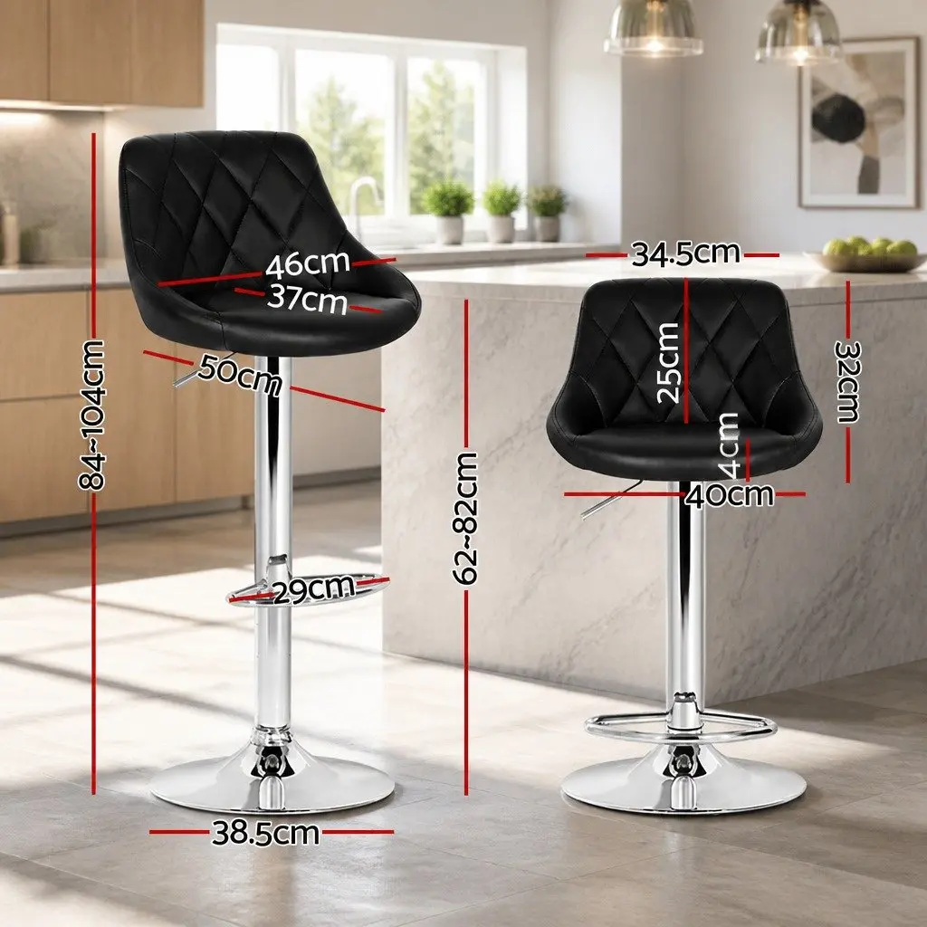Set of 2 Black Leather Padded Bar Stools