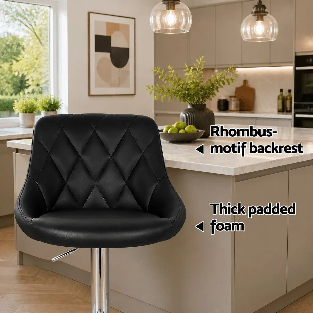 Set of 2 Black Leather Padded Bar Stools