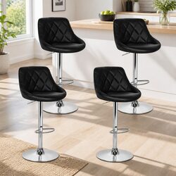 Set of 4 Black Padded Bar Stools with Gas Lift