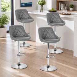 Set of 4 Grey Padded Bar Stools with Gas Lift
