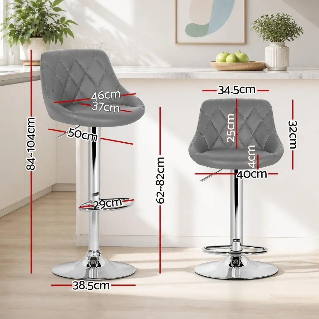 Set of 4 Grey Padded Bar Stools with Gas Lift