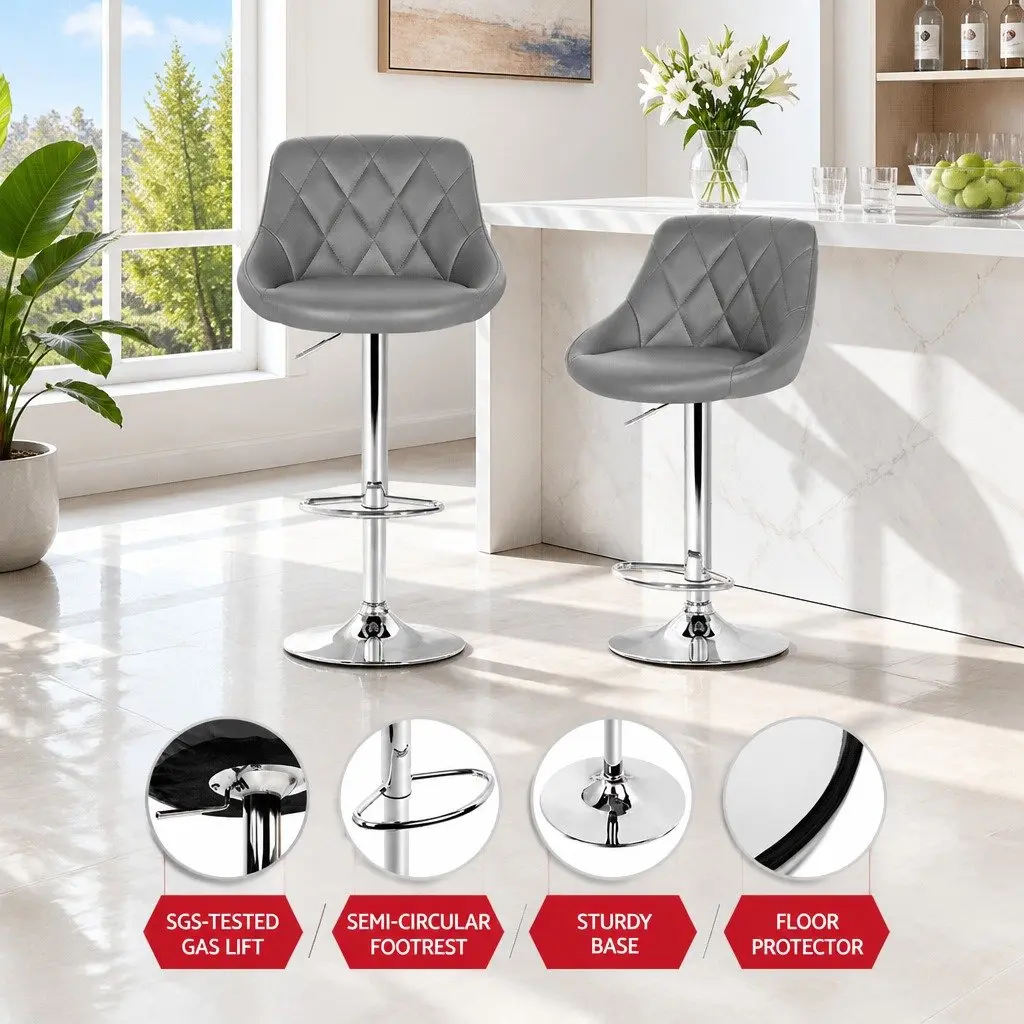 Set of 4 Grey Padded Bar Stools with Gas Lift