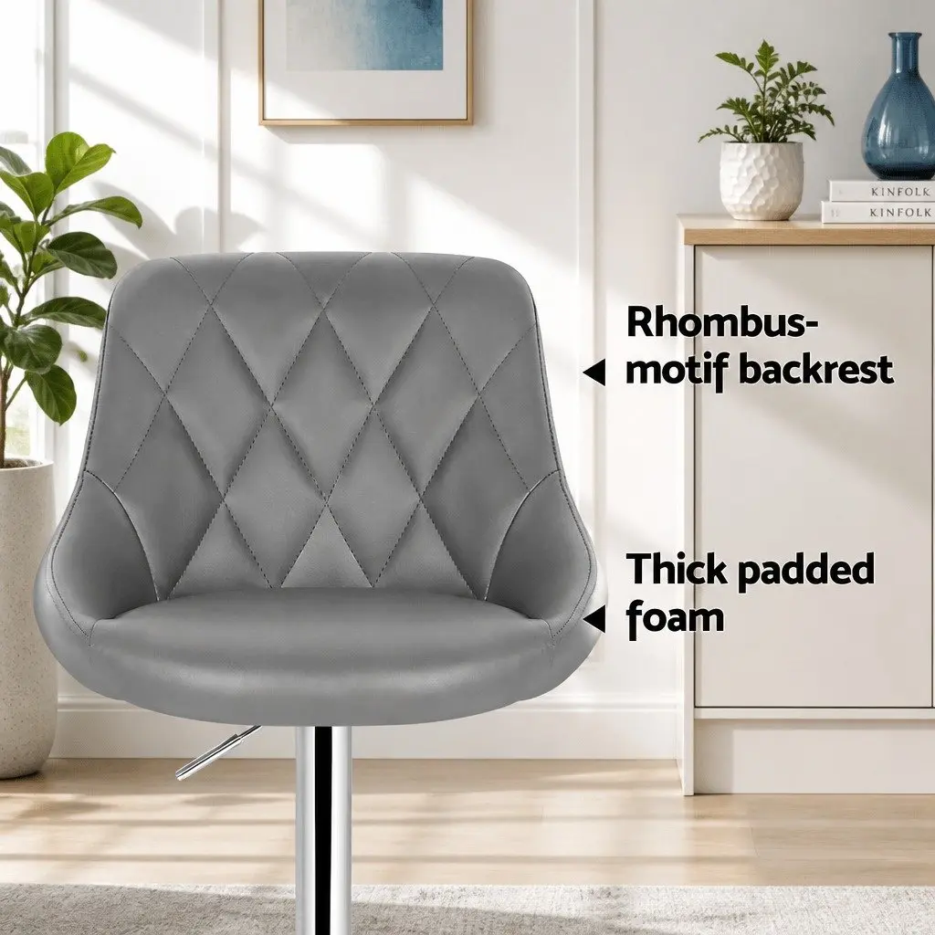 Set of 4 Grey Padded Bar Stools with Gas Lift